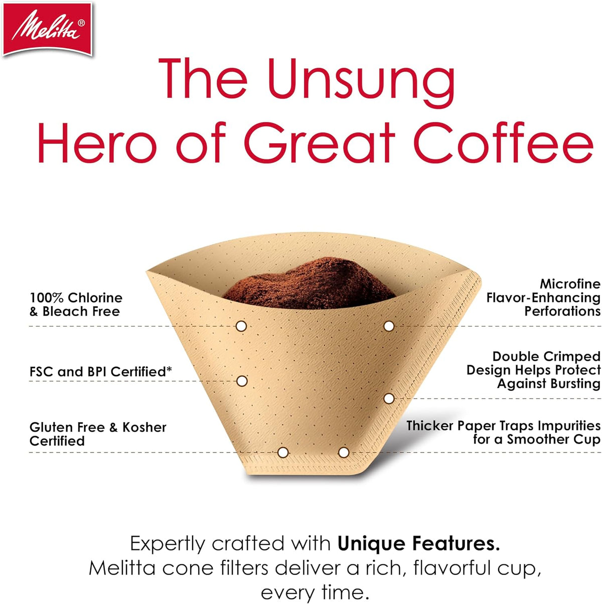 Melitta #2 Unbleached Cone Coffee Filters, Natural Brown, 100 Count - view 2