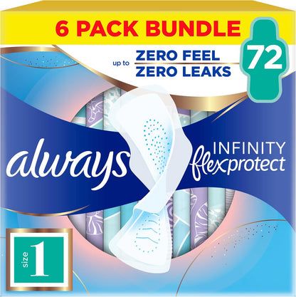 Always Infinity FlexProtect Sanitary Towels Size 1 Normal, 6 Packs of 12