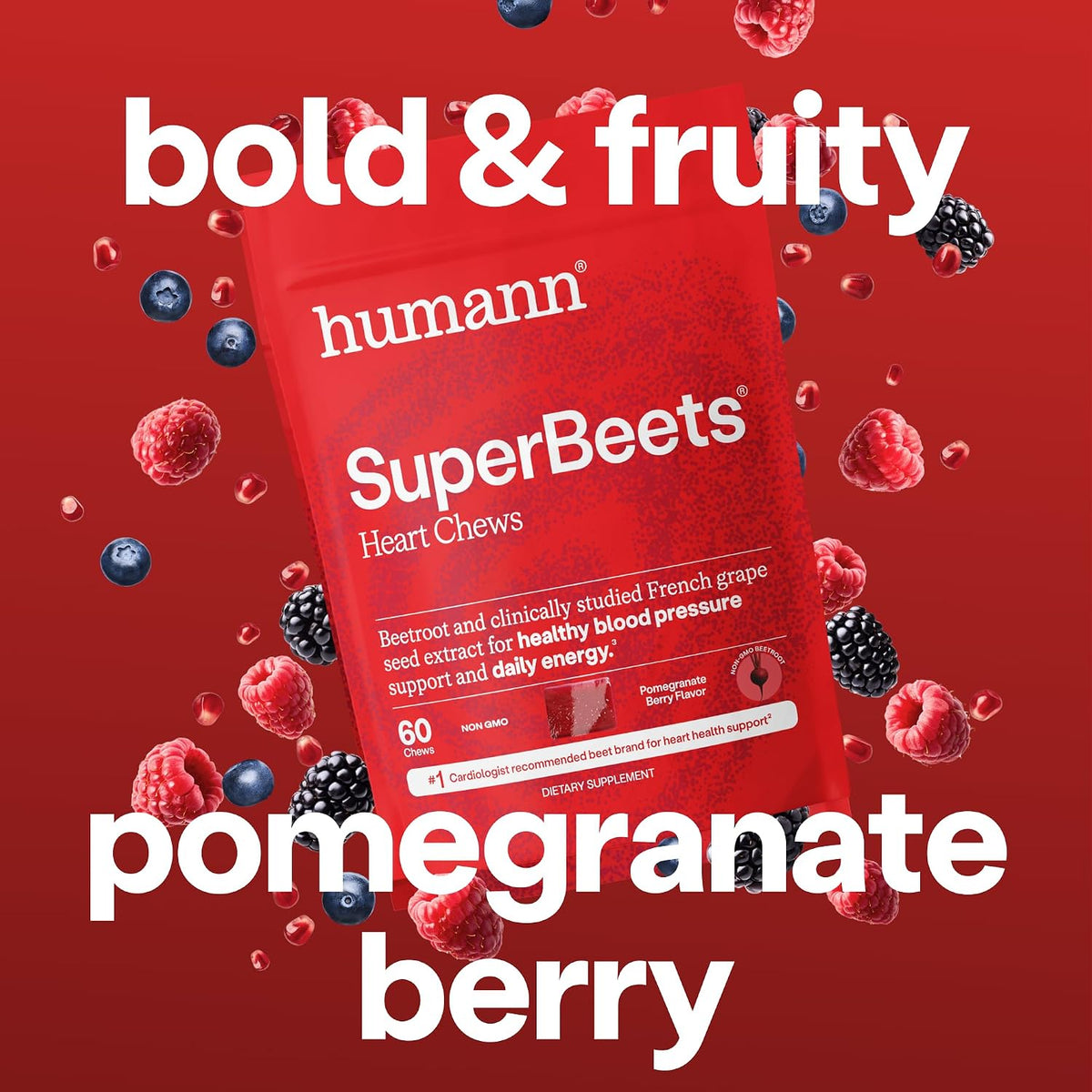 Humann SuperBeets Heart Chews, Pomegranate Berry Flavour, 60 Count - view 6