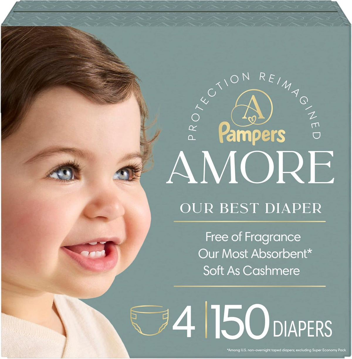 Pampers Amore Nappies, Size 4 (15-34 lbs), 150 Count, Hypoallergenic — product view
