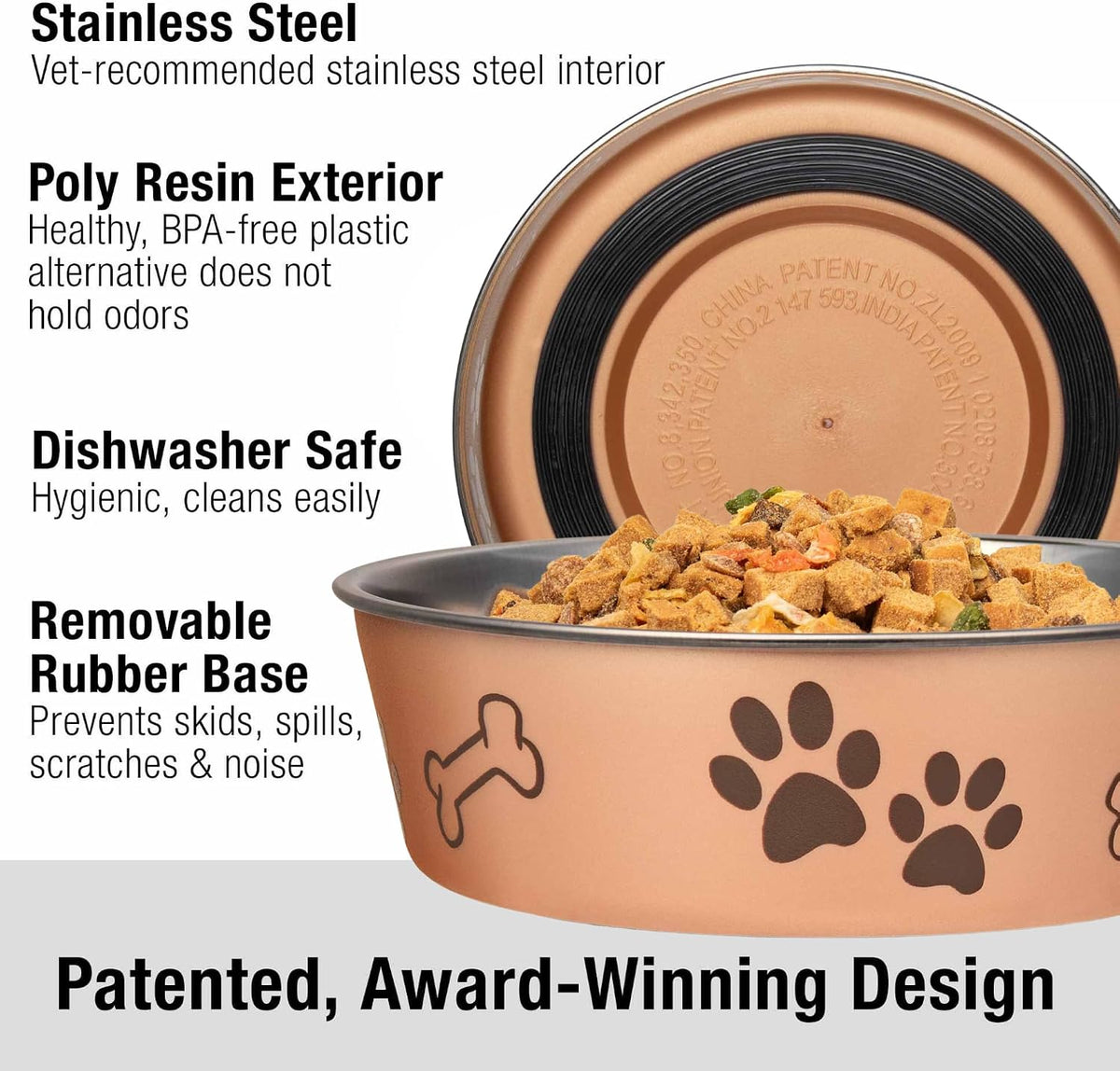 Loving Pets Bella Stainless Steel Dog and Cat Bowl, Small, Champagne - view 2