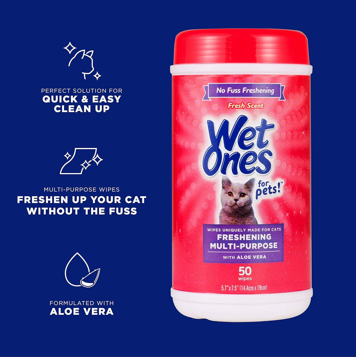 Wet Ones for Cats Freshening Wipes with Aloe Vera, Fresh Scent - 50 Count - view 2