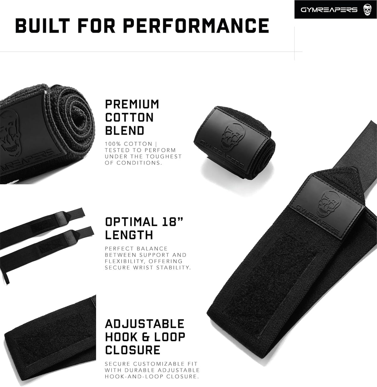 Gymreapers Weightlifting Wrist Wraps, Black, 18 Inch - view 5