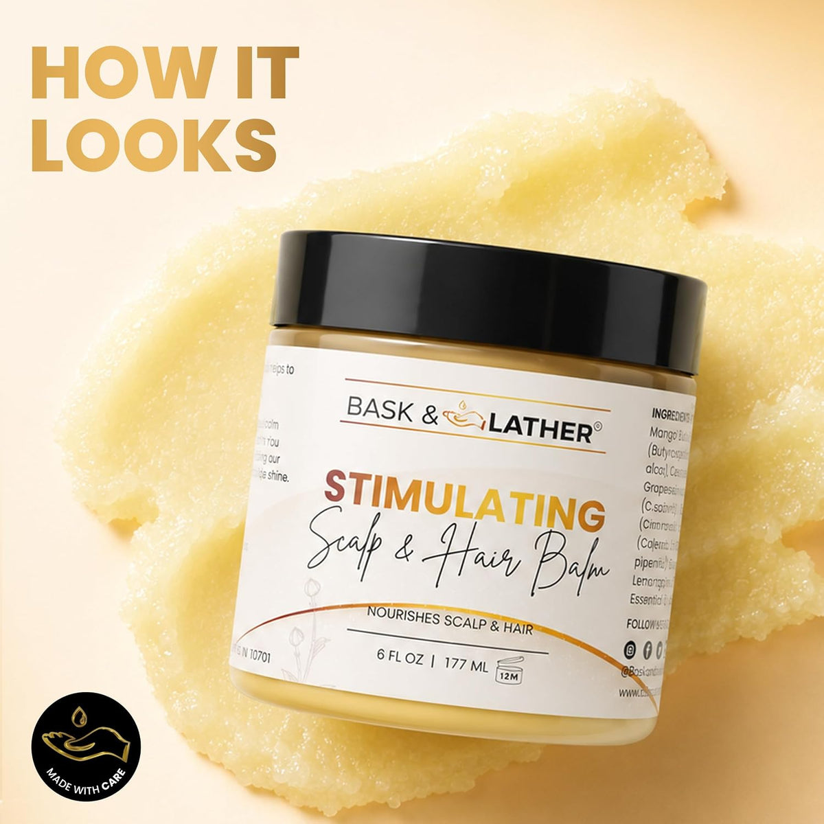 Bask & Lather Stimulating Scalp and Hair Balm, Mango & Shea Butter, 6 oz — alternate product view