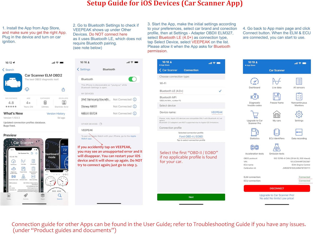 Veepeak OBDCheck BLE Bluetooth OBD II Scanner for iOS and Android - view 6