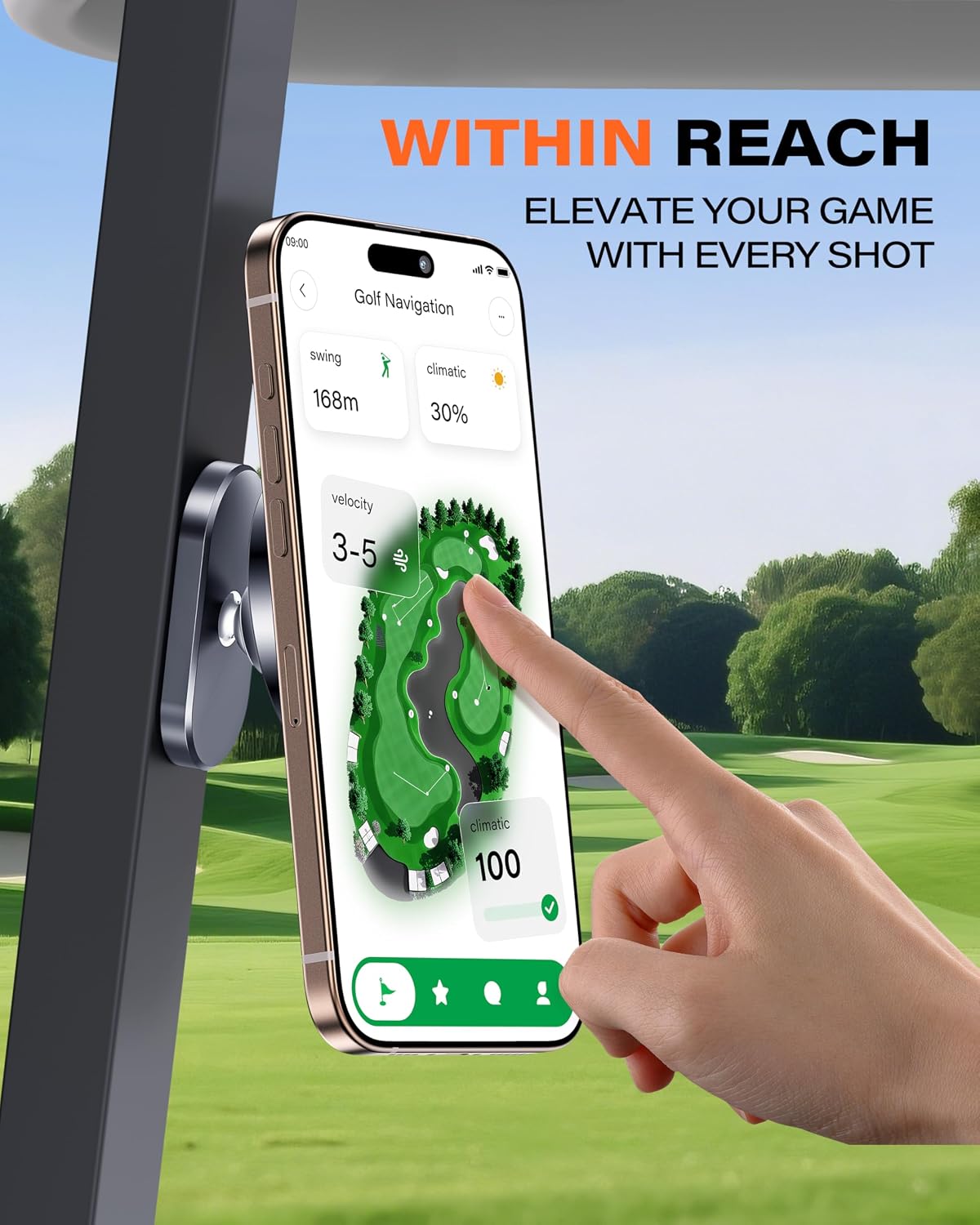 A2C Magnetic Golf Cart Phone Holder, Aluminium Alloy — alternate product view