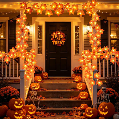 TURNMEON Fall Garland with Lights, 2 Pack, 20 ft, 40 LED Maple Leaves - view 5