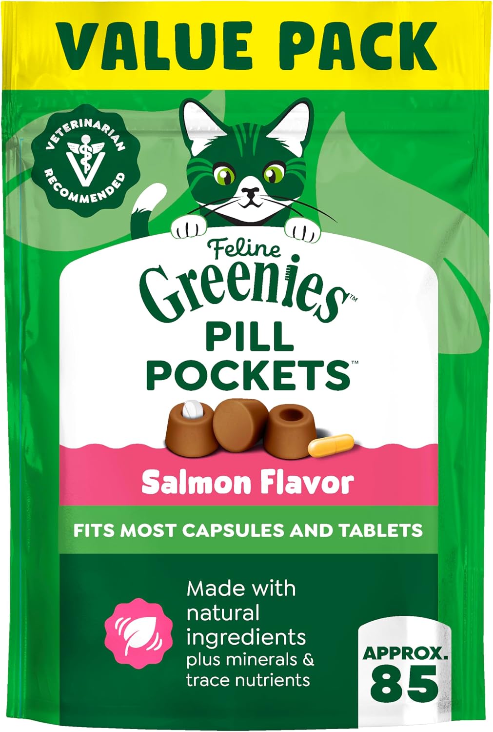 Feline Greenies Pill Pockets Cat Treats, Salmon, 3oz (85 Treats) — product view