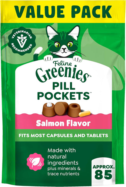 Feline Greenies Pill Pockets Cat Treats, Salmon, 3oz (85 Treats)