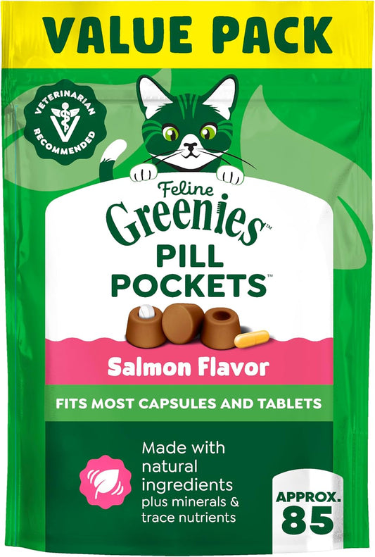 Feline Greenies Pill Pockets Cat Treats, Salmon, 3oz (85 Treats)