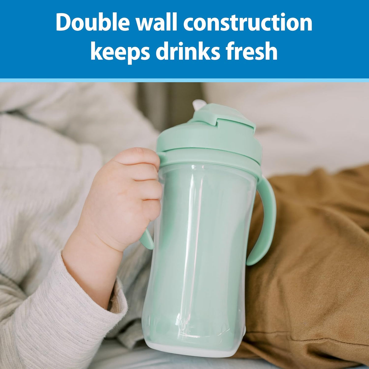 Dr. Brown's Milestones Insulated Straw Cup with Handles, Green, 2 Pack - view 4