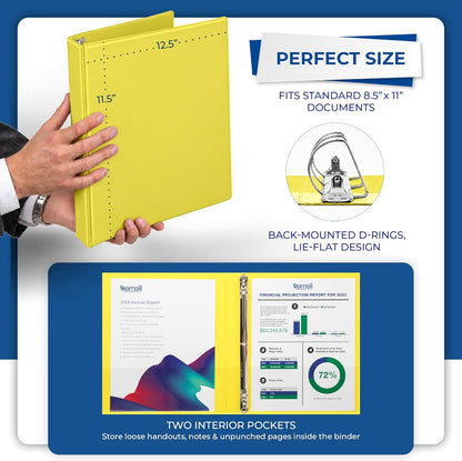 Samsill Durable 0.5 Inch D Ring Binder, Clear View Cover, Lemon Yellow - view 6