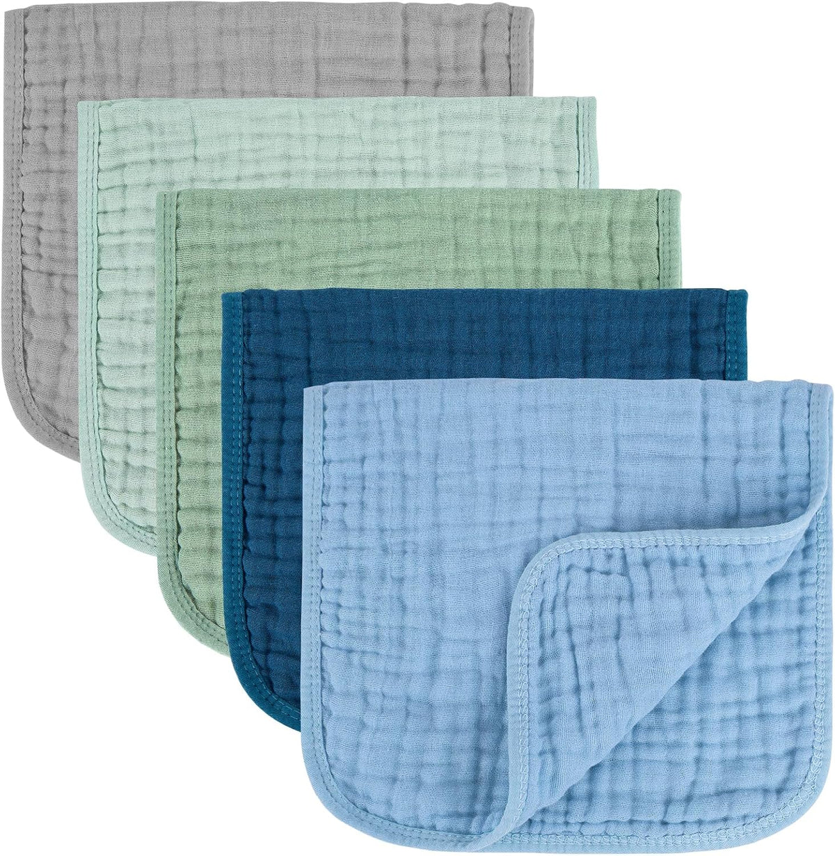 MIGIOL Baby Muslin Burp Cloths 10 x 20 Inch, Blue and Green, 5-Pack — product view