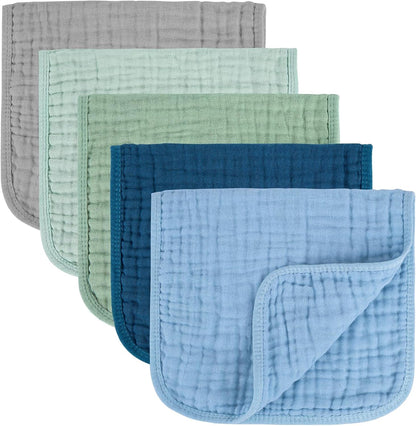 MIGIOL Baby Muslin Burp Cloths 10 x 20 Inch, Blue and Green, 5-Pack