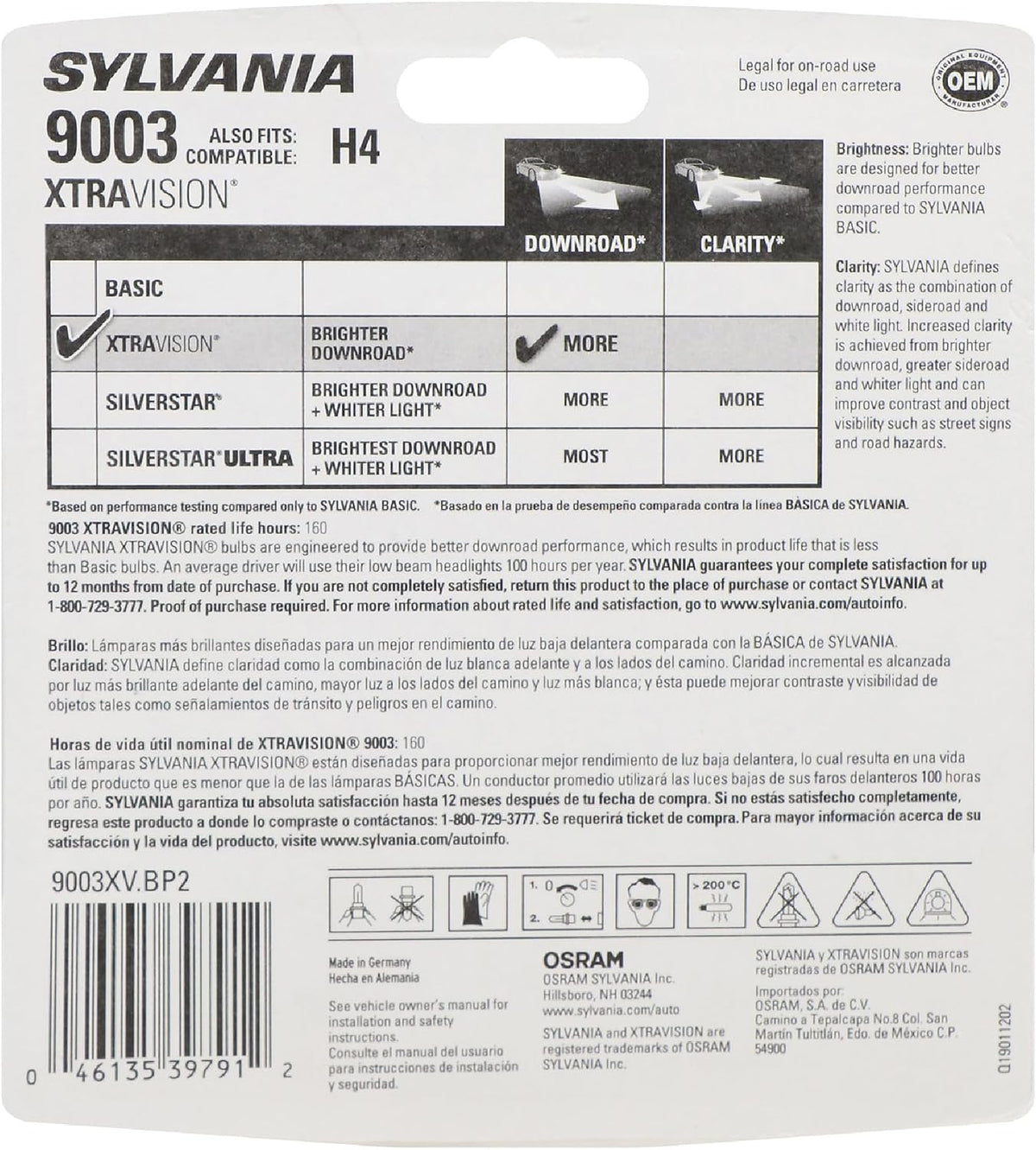 SYLVANIA 9003 XtraVision Halogen Headlight Bulb, Pack of 2 — alternate product view