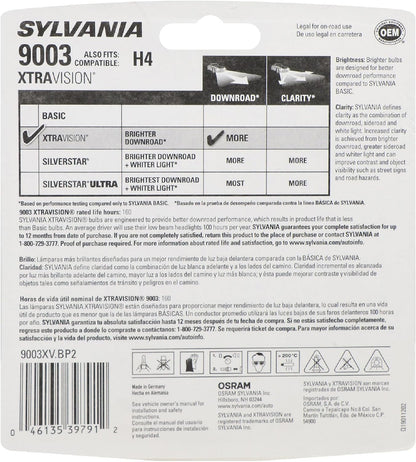 SYLVANIA 9003 XtraVision Halogen Headlight Bulb, Pack of 2 - view 2