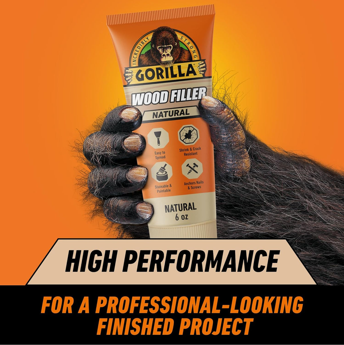 Gorilla All Purpose Wood Filler, Natural, 6 fl oz (180 ml) Tube - view 2