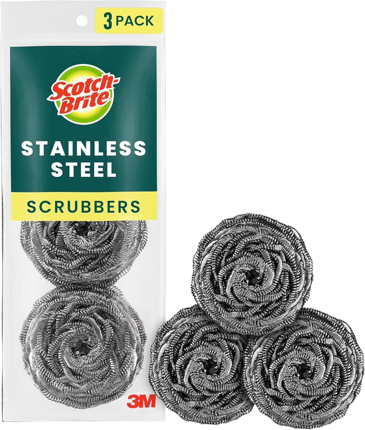 Scotch-Brite Stainless Steel Scrubbers, Pack of 3