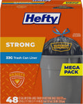 Hefty Strong 125 L (33 Gallon) Extra Large Bin Bags, Black, Unscented, 48 Count