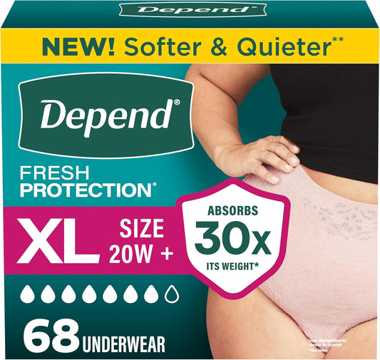 Depend Fresh Protection Incontinence Underwear for Women, XL, 68 Count