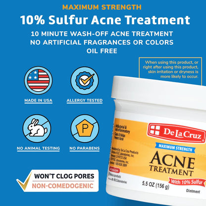 De La Cruz, Acne Treatment Ointment with 10% Sulfur, Maximum Strength, 5.5 oz