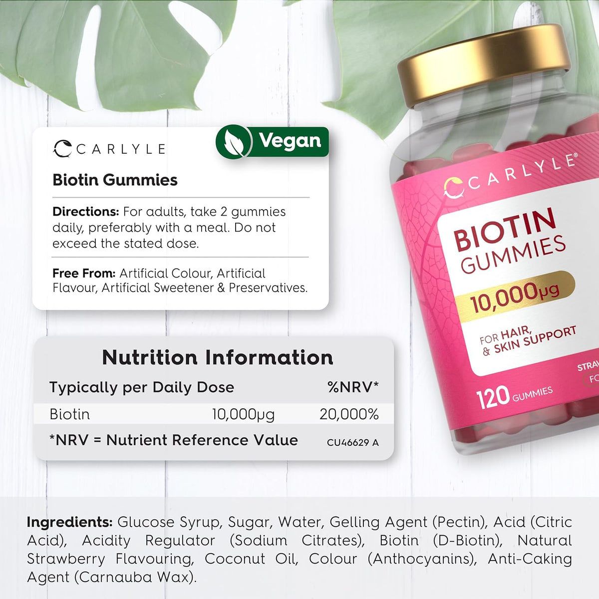 Carlyle Biotin Gummies 10,000 mcg, Strawberry Flavour, 120 Count - view 3