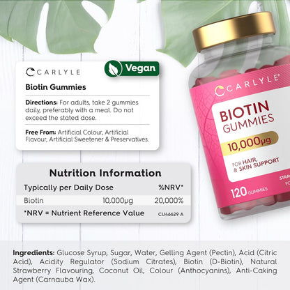 Carlyle Biotin Gummies 10,000 mcg, Strawberry Flavour, 120 Count - view 3