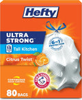Hefty Ultra Strong 49 L (13 Gallon) Kitchen Bin Bags, Citrus Twist, 80 Count