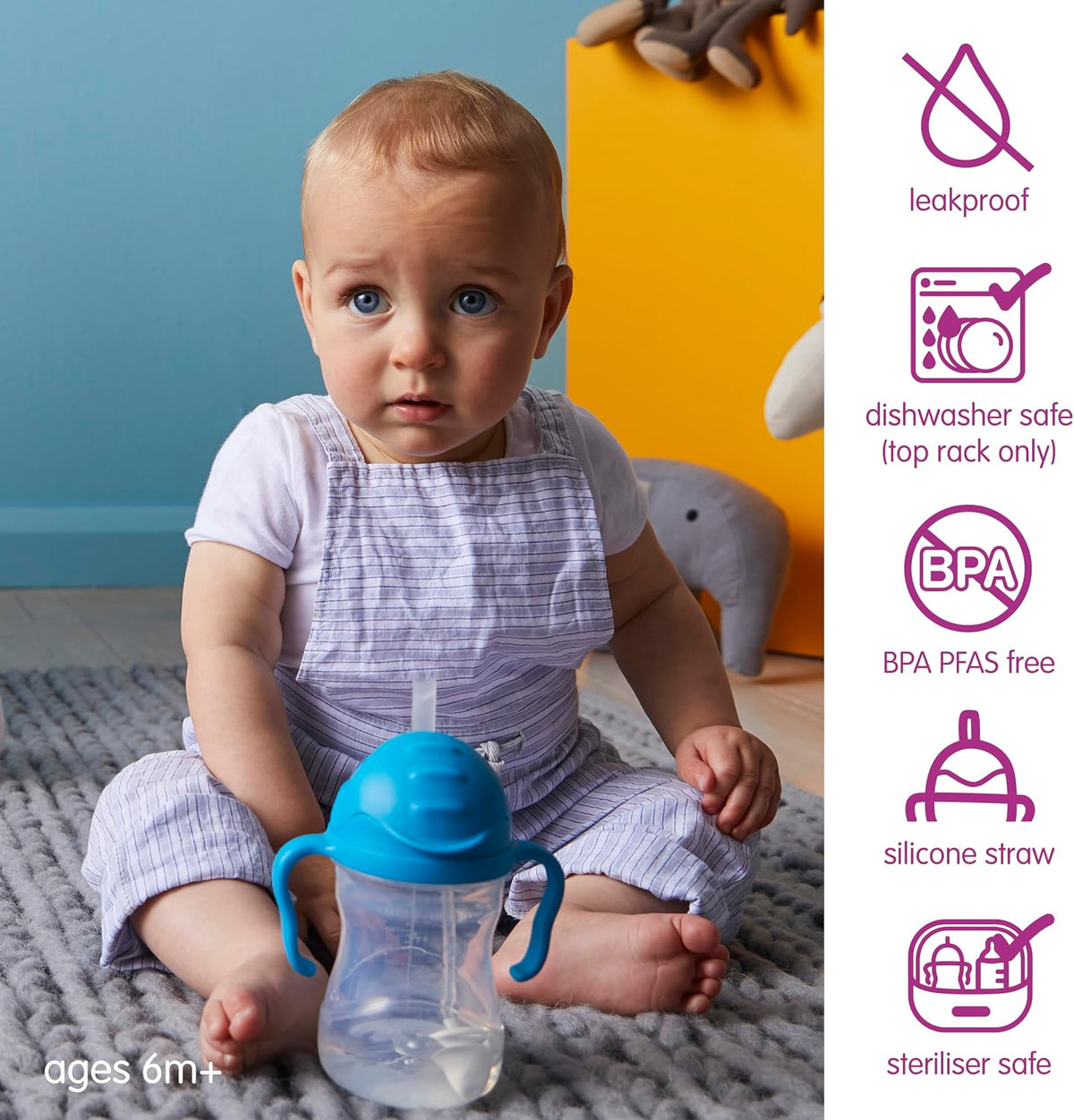 b.box Sippy Cup with Weighted Straw 240 ml (8 oz) Cobalt - view 4