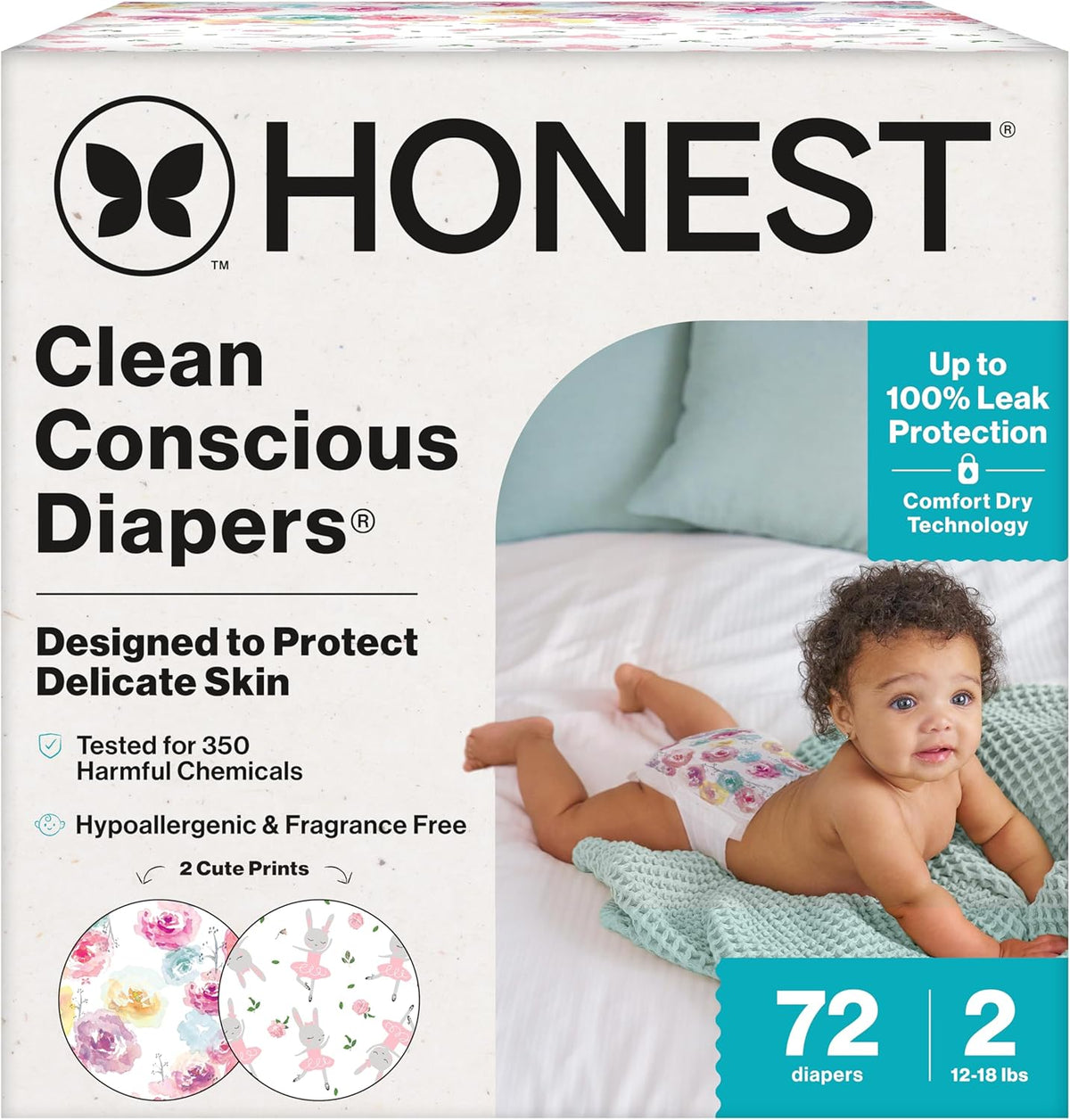 The Honest Company Daytime Nappies, Rose Blossom, Size 2, 72 Count — product view