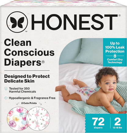 The Honest Company Daytime Nappies, Rose Blossom, Size 2, 72 Count