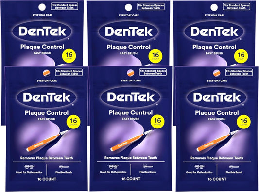 DenTek Easy Brush Interdental Cleaners Standard Flexible, 16 Count, Pack of 6