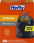 Hefty Strong 114 L (30 Gallon) Black Bin Bags, Drawstring, Unscented, 56 Count