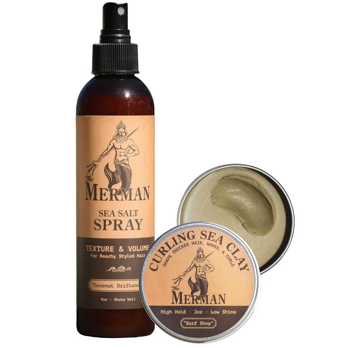 The Merman Sea Salt Spray and Curling Sea Clay Bundle, 8 oz and 2 oz — product view