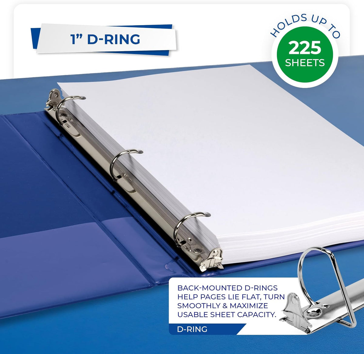 Samsill Durable 1 Inch D-Ring Binder, Blue, Pack of 12 - view 4