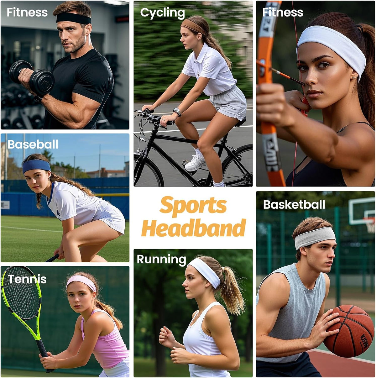 HSEM Wide Elastic Sports Headbands, 6 Pack - view 6