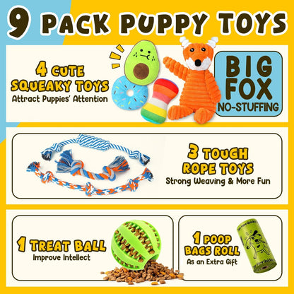 Zeaxuie 9 Pack Puppy Toys for Teething Small Dogs, Squeaky, Rope and Treat Ball - view 2