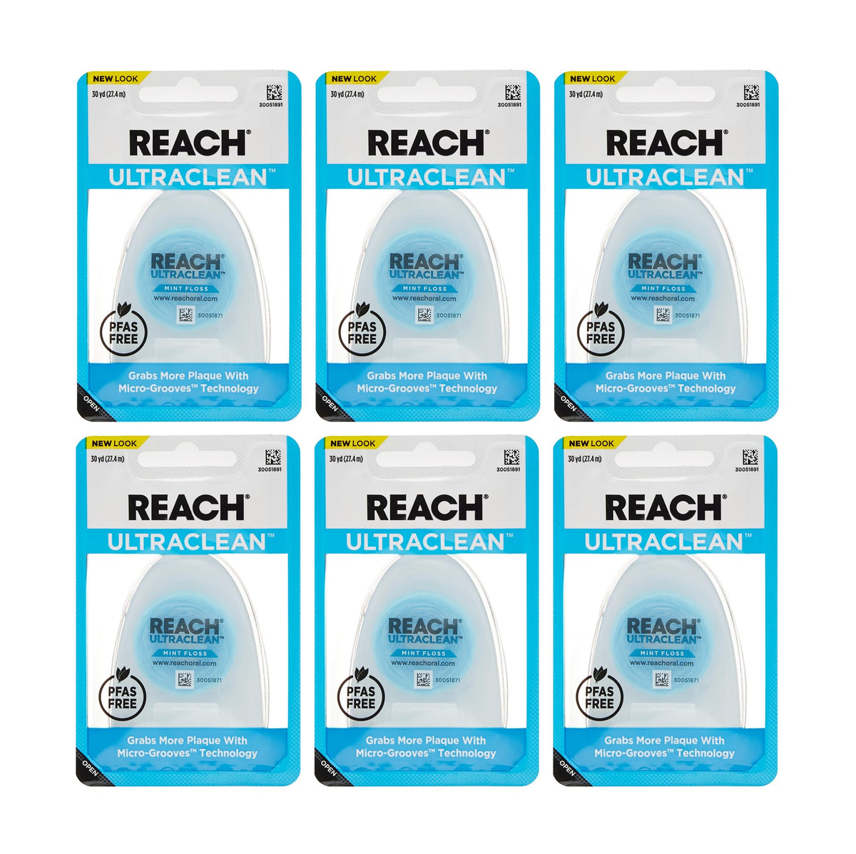 Reach Ultraclean Mint Dental Floss, 30 Yards (27 m), Pack of 6