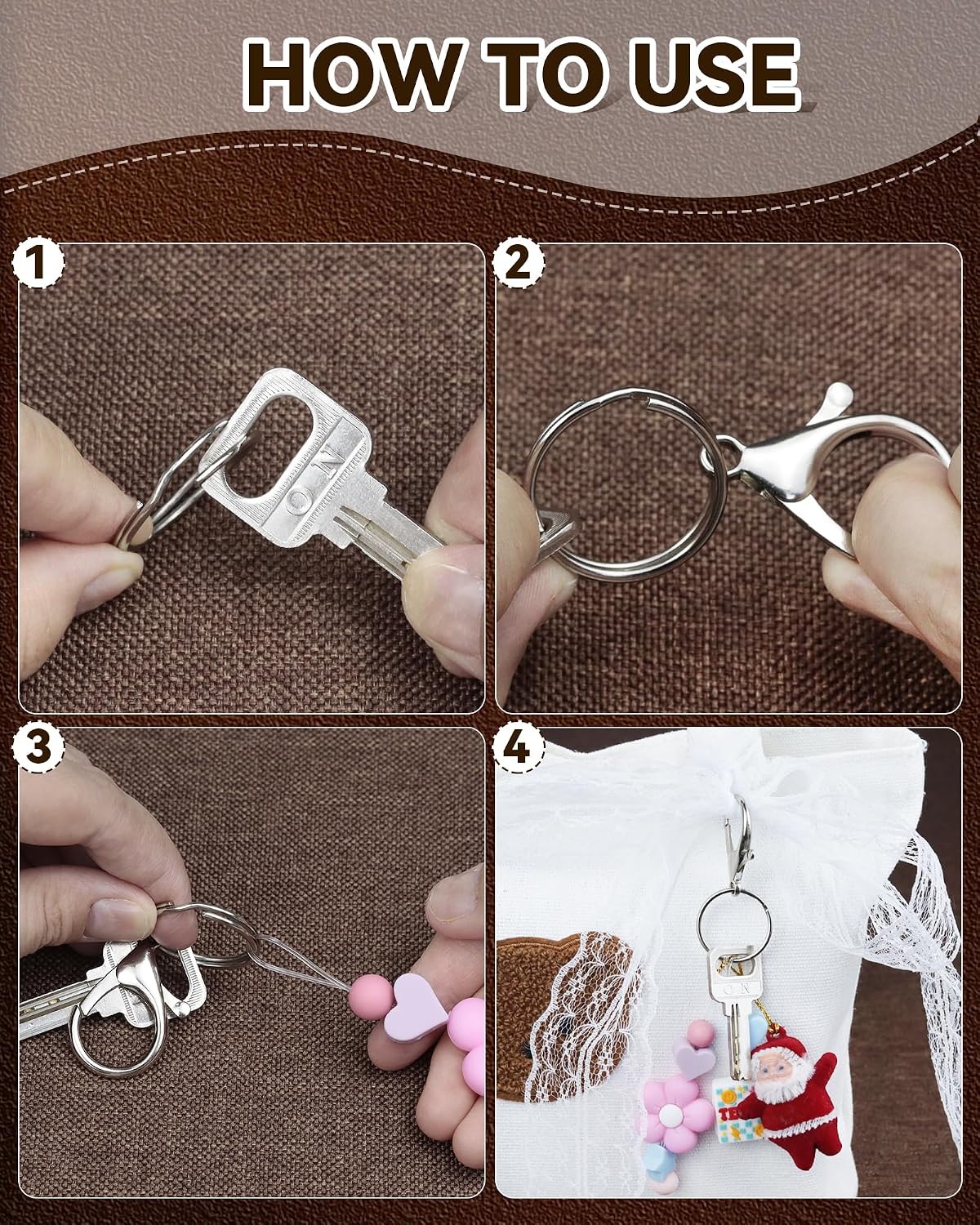 FIVEIZERO 325 Piece Silver Keychain Making Kit with Clips and Rings - view 5