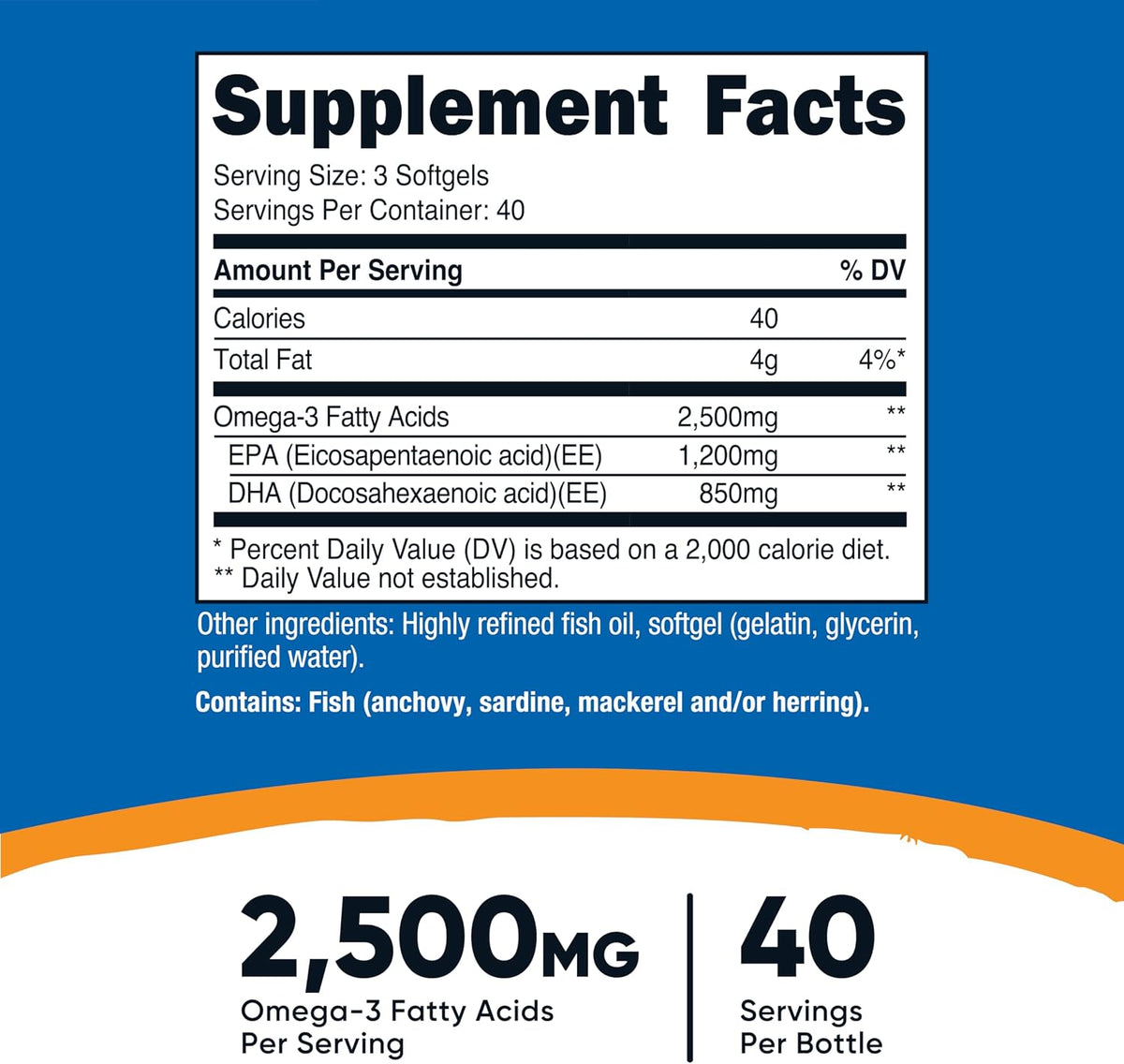 Nutricost Omega 3 Fish Oil 2500 mg, 120 Softgels — alternate product view