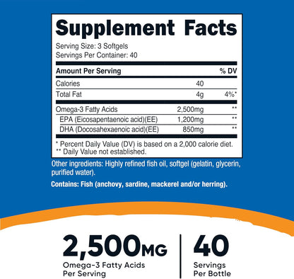 Nutricost Omega 3 Fish Oil 2500 mg, 120 Softgels - view 2