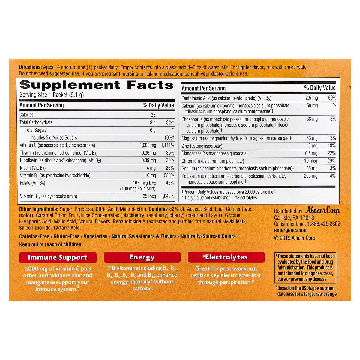 Emergen-C Vitamin C Raspberry 30 Packets, 9.1 g (0.32 oz) Each - view 2