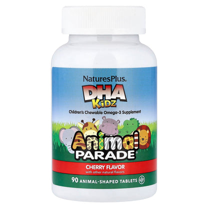 NaturesPlus Animal Parade DHA Kids Omega-3, Cherry, 90 Animal-Shaped Tablets