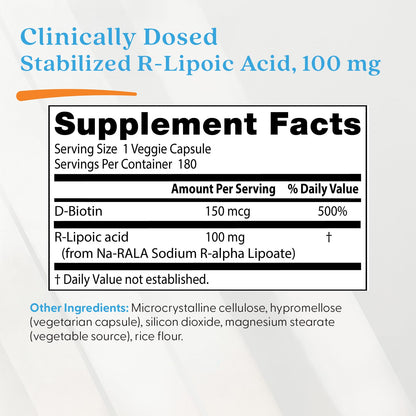 Doctor's Best Stabilized R-Lipoic Acid, 100 mg, 180 Veggie Caps - view 4