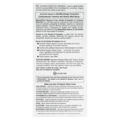 NaturesPlus Source of Life Garden Organic B-Complex, 60 Vegan Capsules - view 3