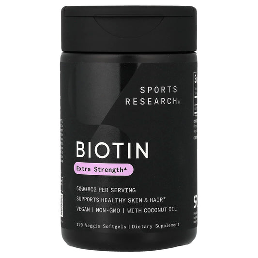 Sports Research Biotin 5,000 mcg, 120 Veggie Softgels