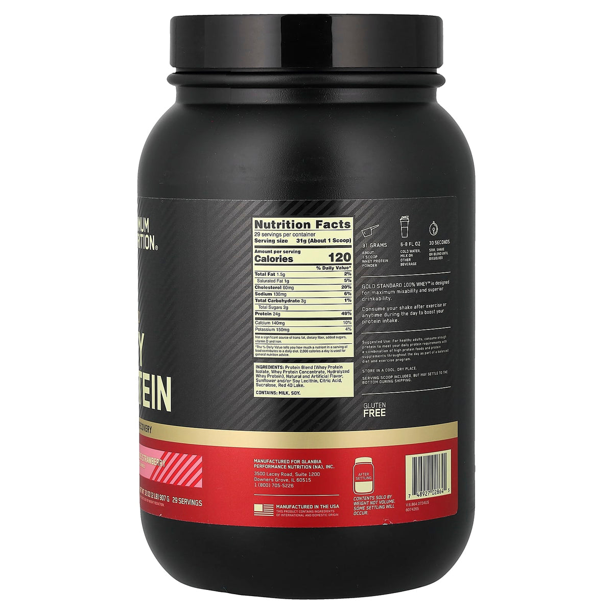 Optimum Nutrition Gold Standard 100% Whey Protein, Strawberry, 907 g (2 lb) — alternate product view