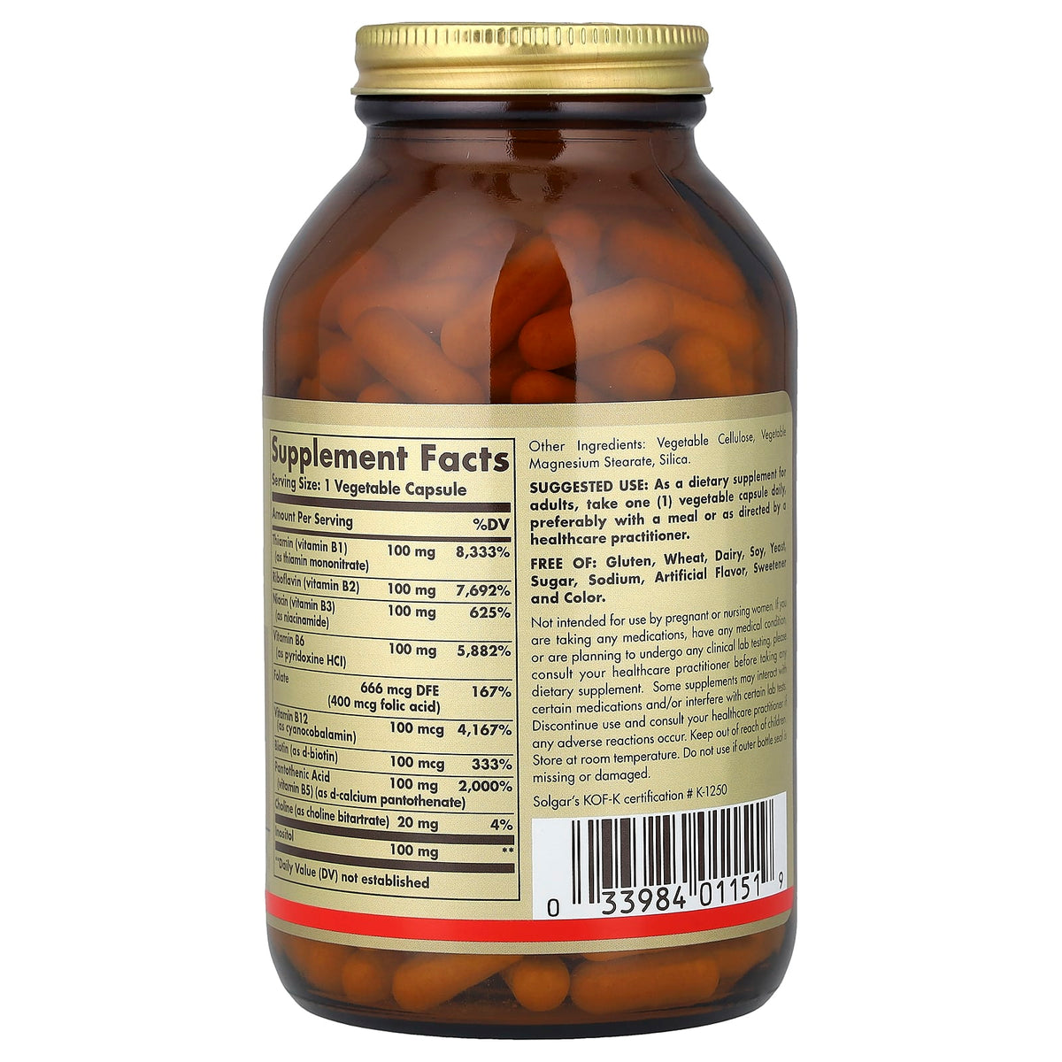 Solgar B-Complex "100", 250 Vegetable Capsules - view 2