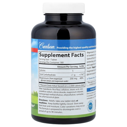 Carlson Magnesium Glycinate 200 mg, 180 Tablets - view 2
