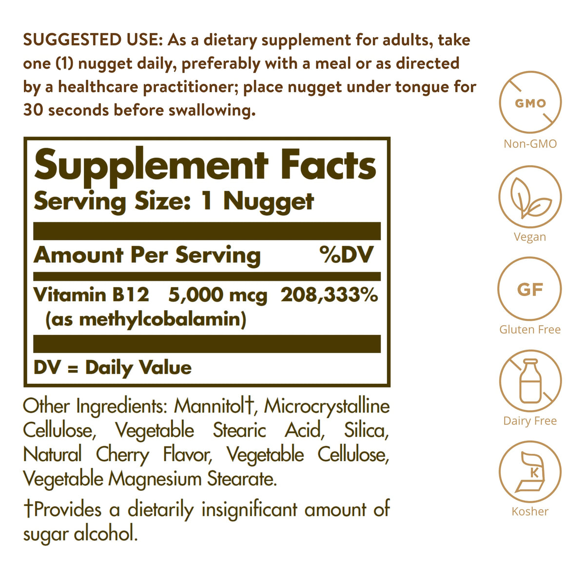 Solgar Sublingual Methylcobalamin (Vitamin B12) 5,000 mcg 60 Nuggets - view 3
